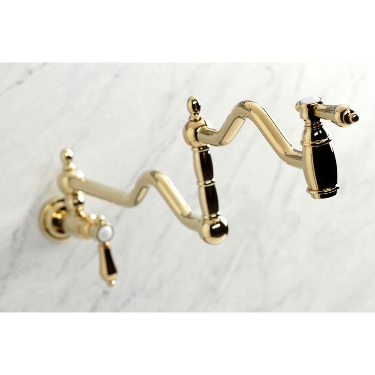 Polished Brass Dual Handle Wall Mount Pot Filler Faucet