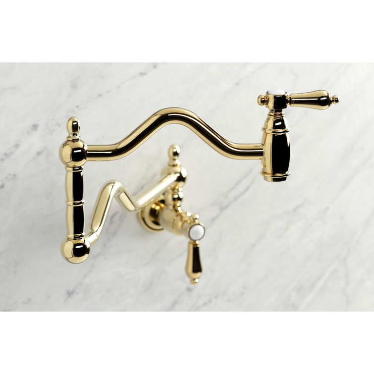 Polished Brass Dual Handle Wall Mount Pot Filler Faucet
