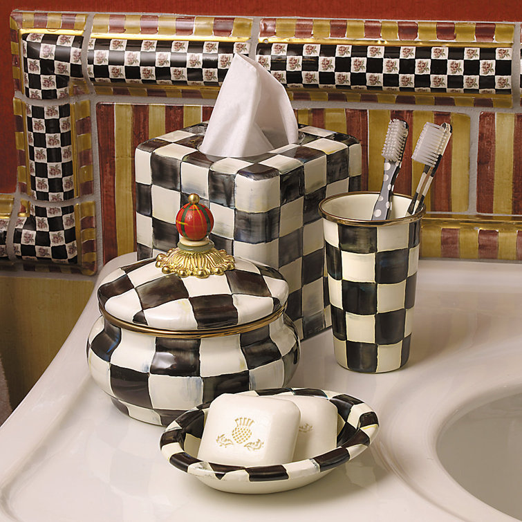 Black and White Checkered Ceramic Soap Dish