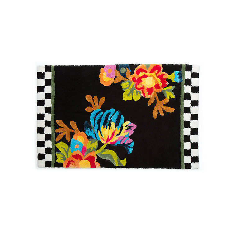 Black Flower Market Luxurious Cotton Bath Rug 22" x 36"