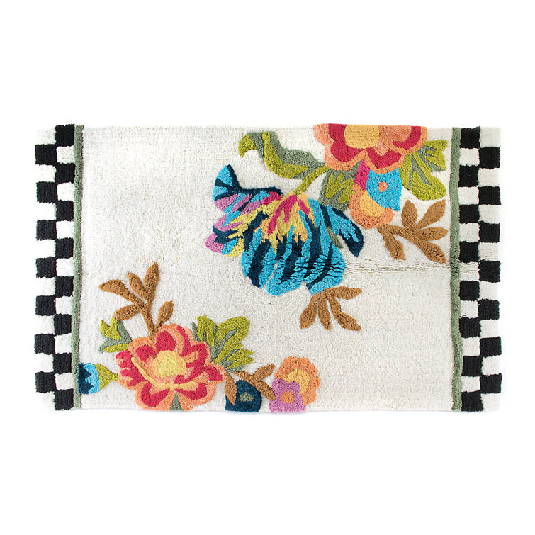 Floral Whisper Modern Cotton Bath Mat 34"L x 21"W - White