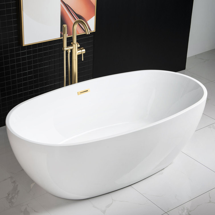 Aubrac 67" White Acrylic Freestanding Soaking Bathtub with Brushed Gold Trim