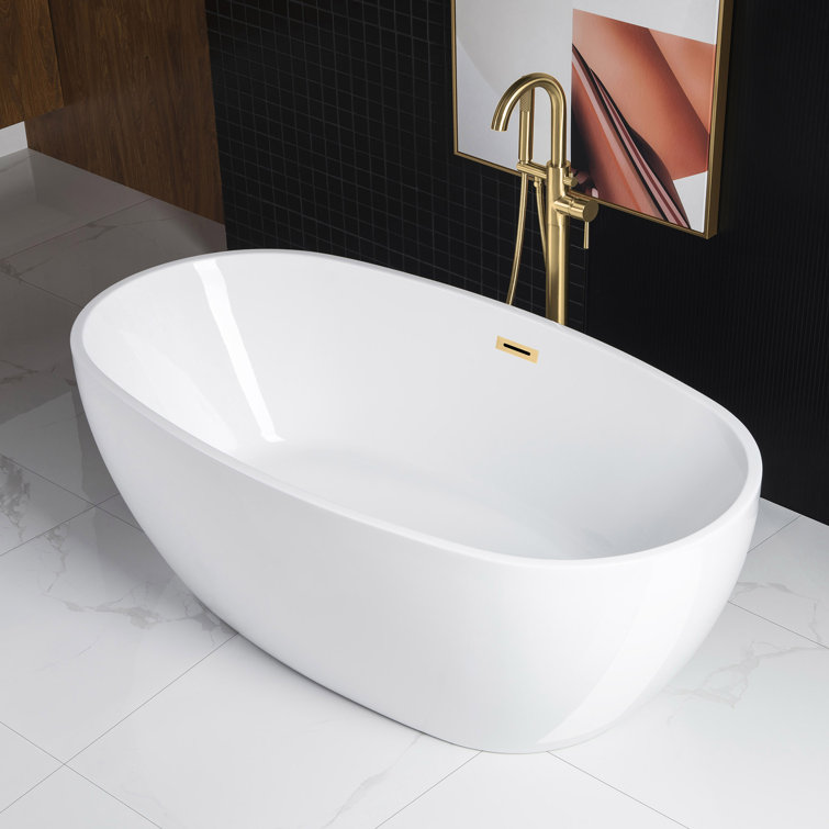Aubrac 67" White Acrylic Freestanding Soaking Bathtub with Brushed Gold Trim