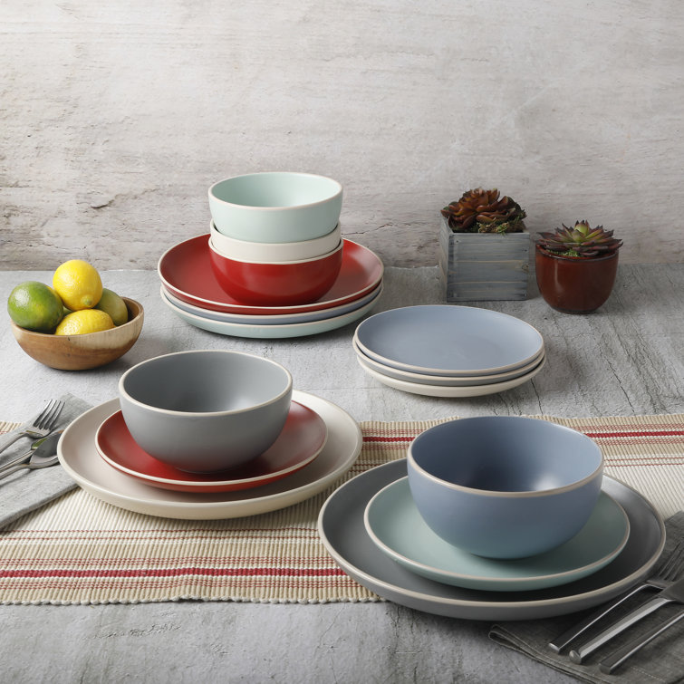 Matte Teal Ceramic 12-Piece Dinnerware Set, Service for 4