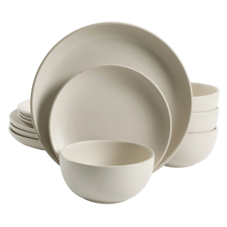Cream Ceramic 12-Piece Dinnerware Set, Service for 4