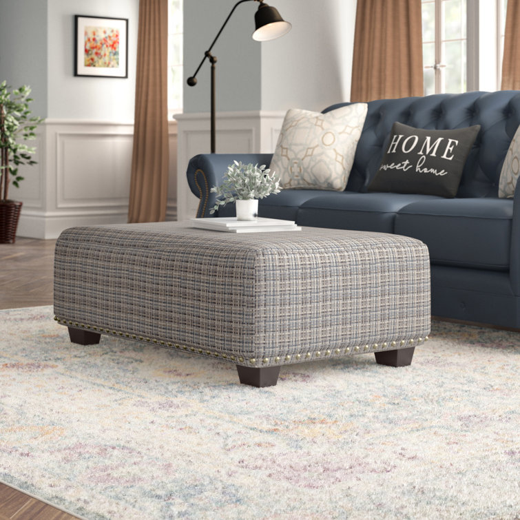 Gray Chenille Upholstered Transitional Cocktail Ottoman