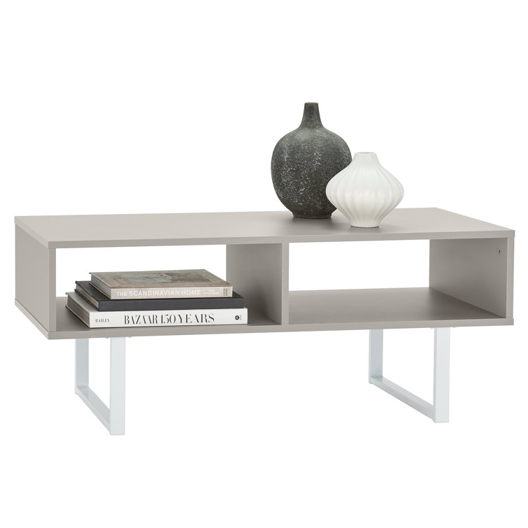 Modern Taupe Wood & Metal Coffee Table with Storage