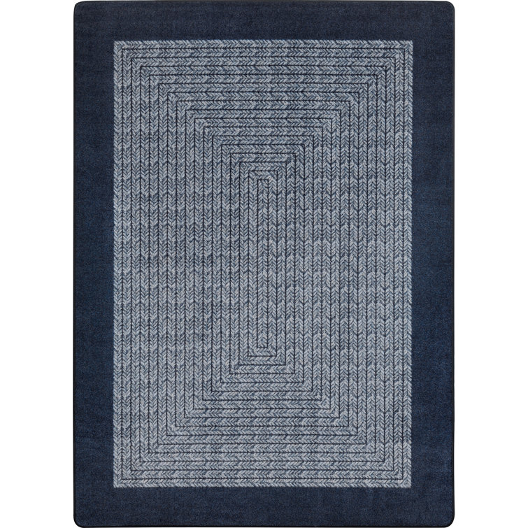 Navy Synthetic Braided Oval Rug with Scalloped Edges