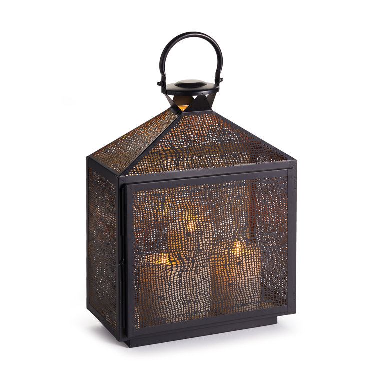 Amhurst Brass Hanging Candle Lantern with Mesh Pattern