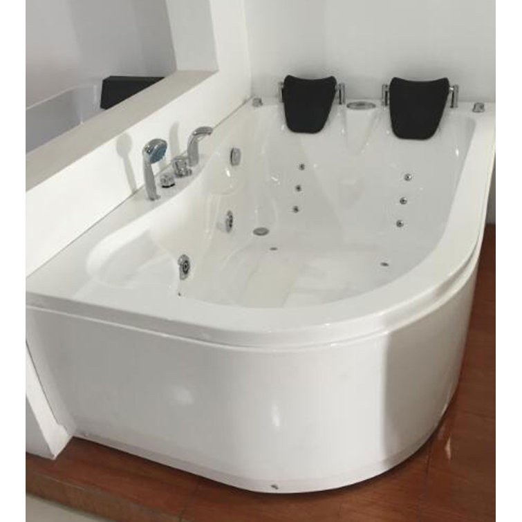White Acrylic Corner Whirlpool Bathtub with 15 Jets