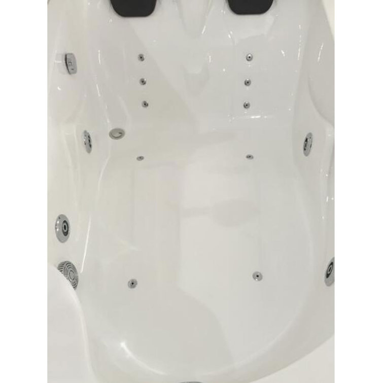 White Acrylic Corner Whirlpool Bathtub with 15 Jets