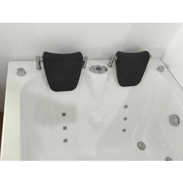 White Acrylic Corner Whirlpool Bathtub with Jets and Faucet