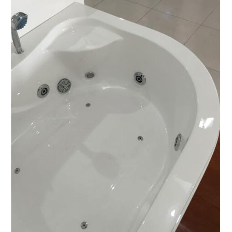 White Acrylic Corner Whirlpool Bathtub with Jets and Faucet