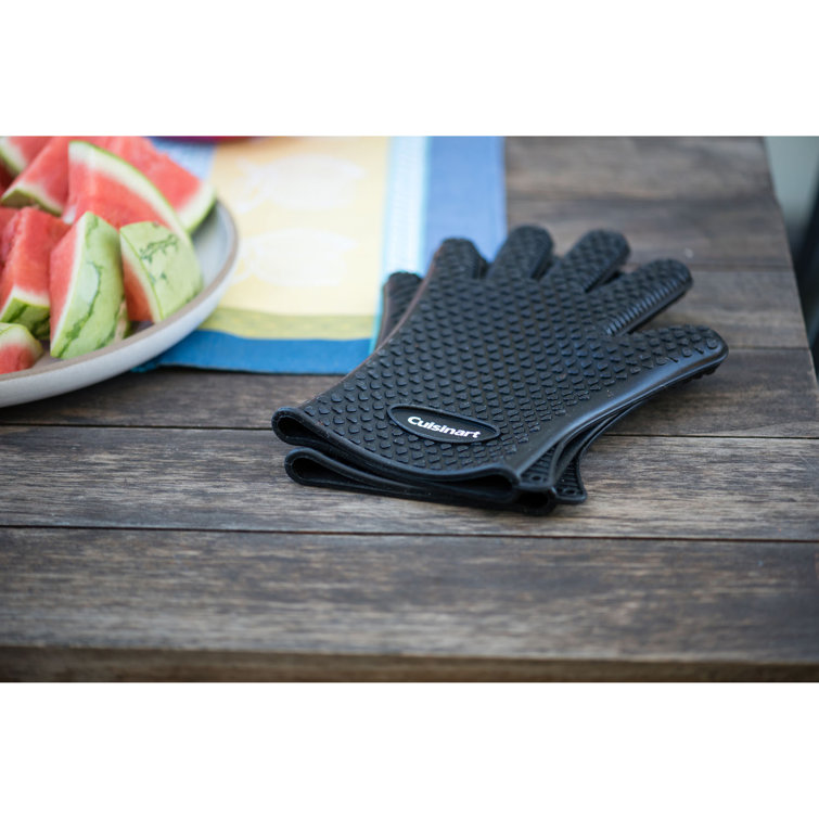 Black Heat Resistant Silicone Grill Gloves, 12-inch
