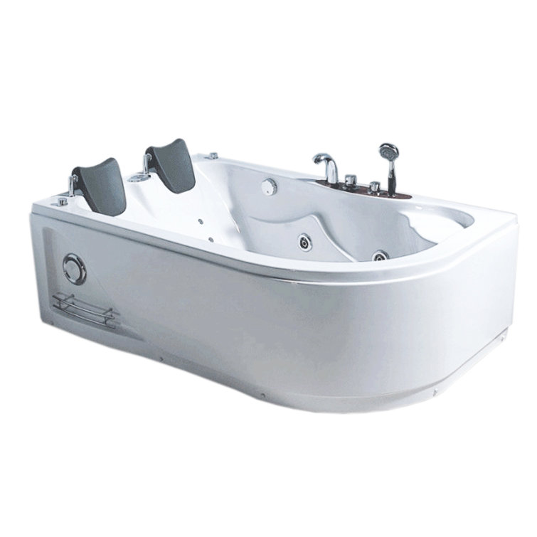 White Acrylic Corner Whirlpool Bathtub with Jets and Faucet