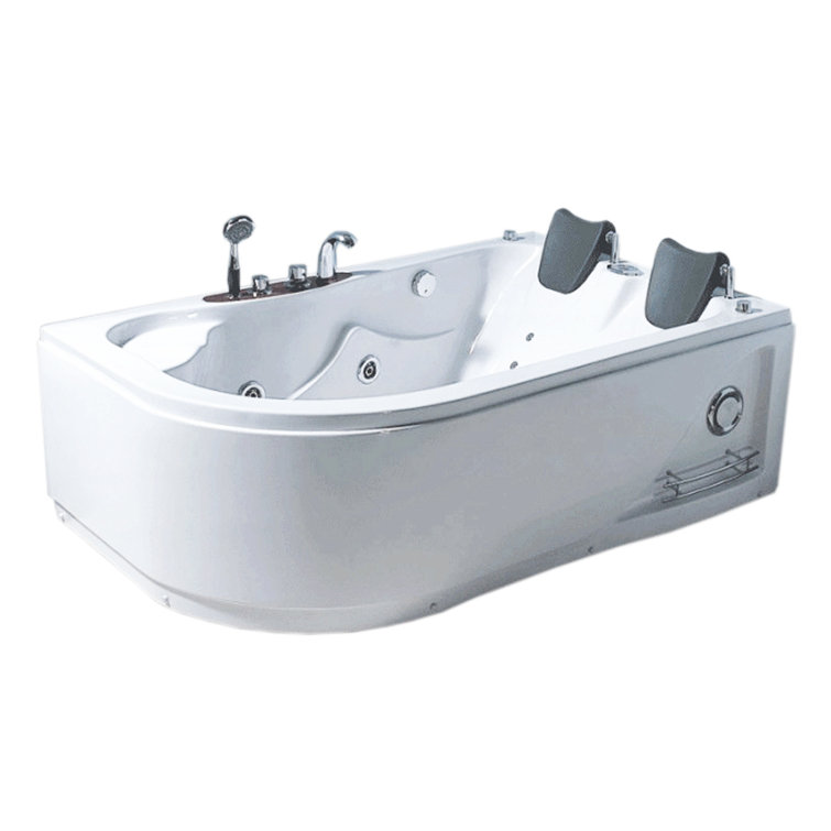 White Acrylic Corner Whirlpool Bathtub with 15 Jets