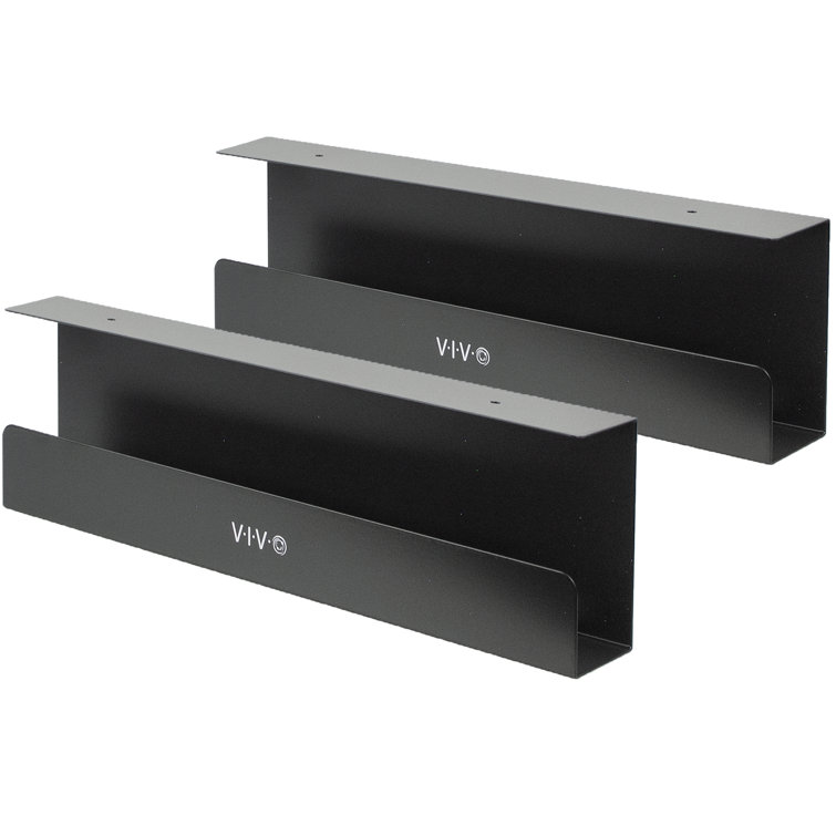 Black Metal Under Desk Cable Management Trays, Set of 2