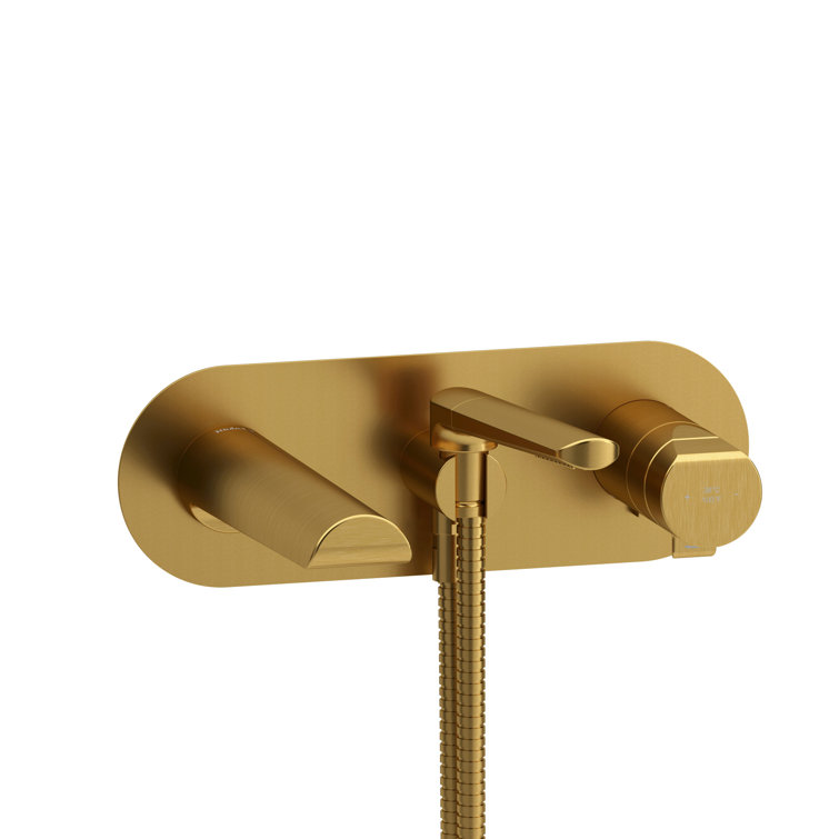 Elegant Parabola Brushed Gold Double Handle Wall Mount Tub Filler