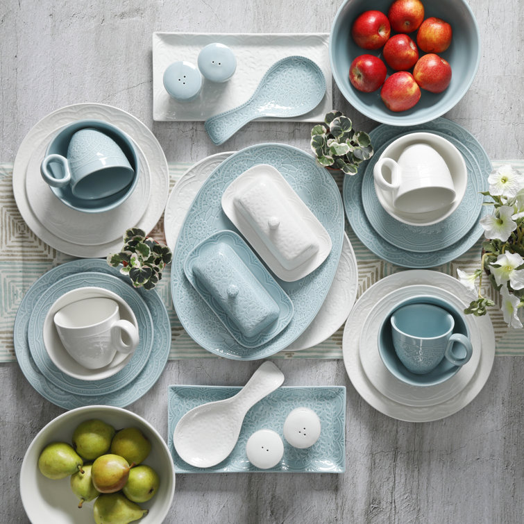 Aqua Floral Porcelain 16-Piece Dinnerware Set for 4