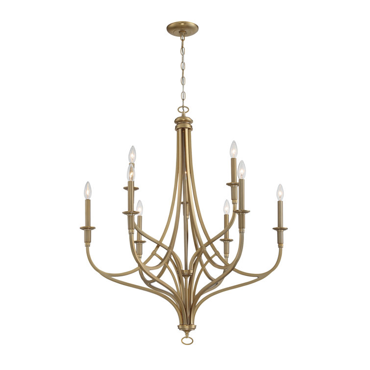 Elegant Brushed Honey Gold 9-Light Candle Chandelier