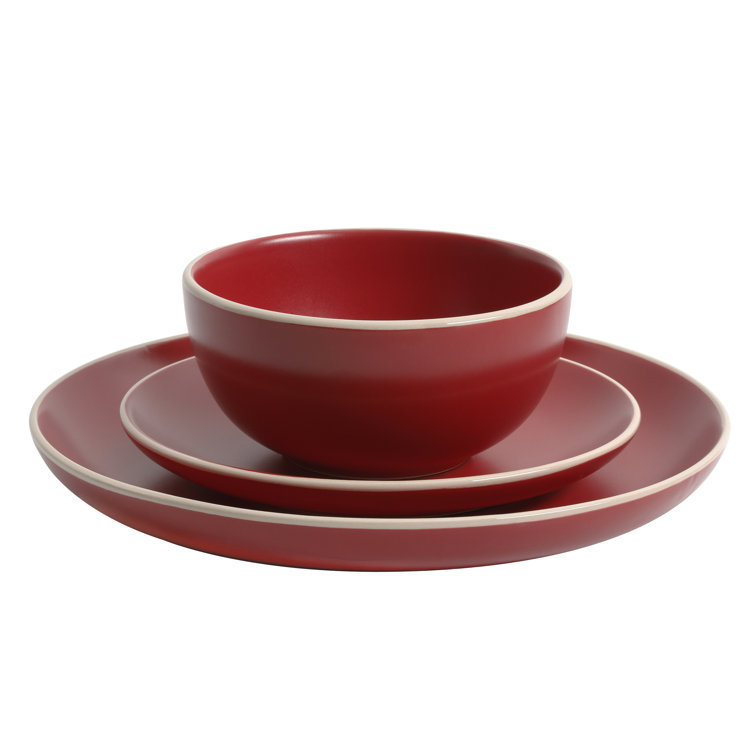 Red Matte Ceramic 12-Piece Dinnerware Set for Four