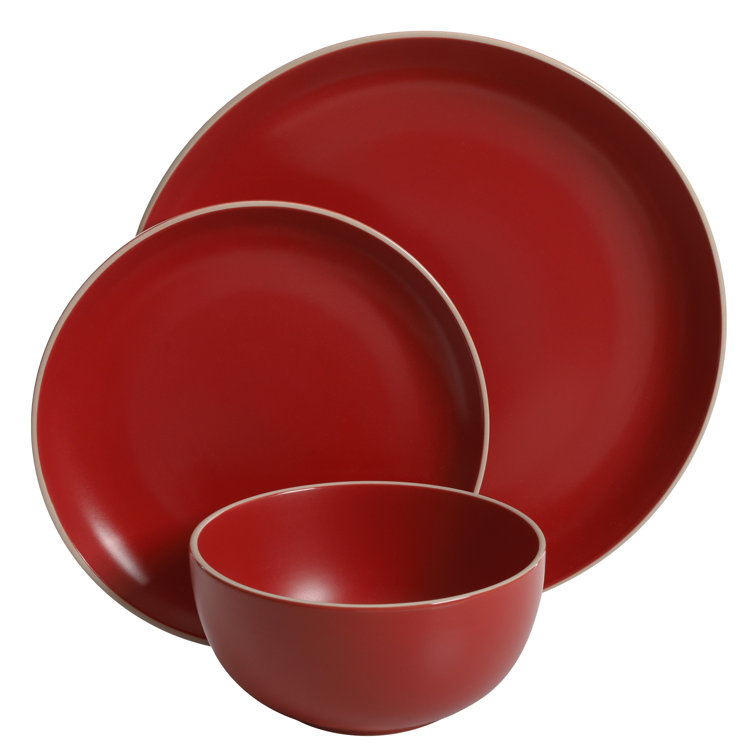 Red Matte Ceramic 12-Piece Dinnerware Set for Four
