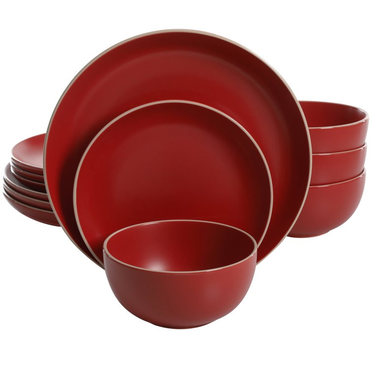 Red Matte Ceramic 12-Piece Dinnerware Set for Four