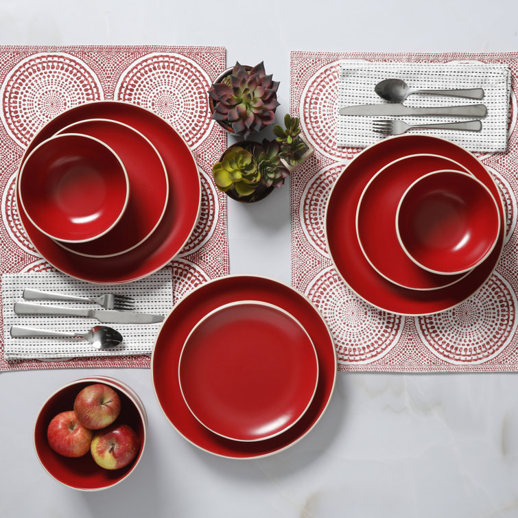Red Matte Ceramic 12-Piece Dinnerware Set for Four