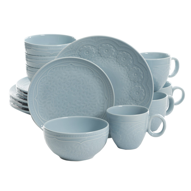Aqua Floral Porcelain 16-Piece Dinnerware Set for 4