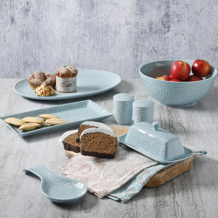 Aqua Floral Porcelain 16-Piece Dinnerware Set for 4