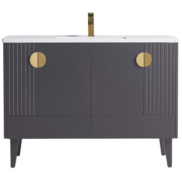 Venezian 48" Rock Gray Single Bathroom Vanity with Brass Handles