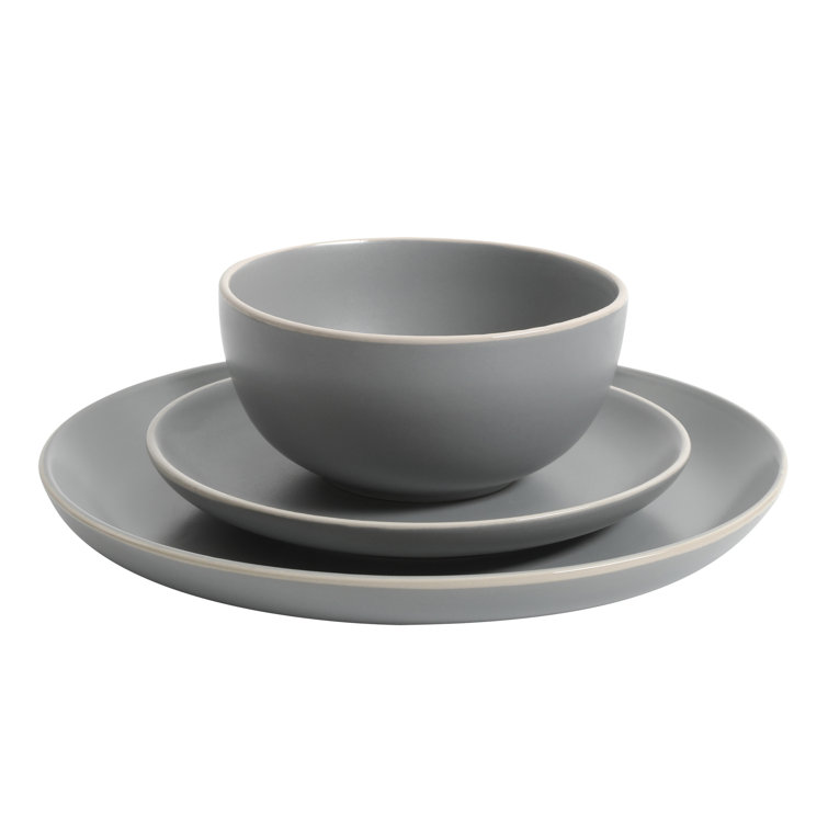 Matte Gray Ceramic 12-Piece Dinnerware Set Service for 4