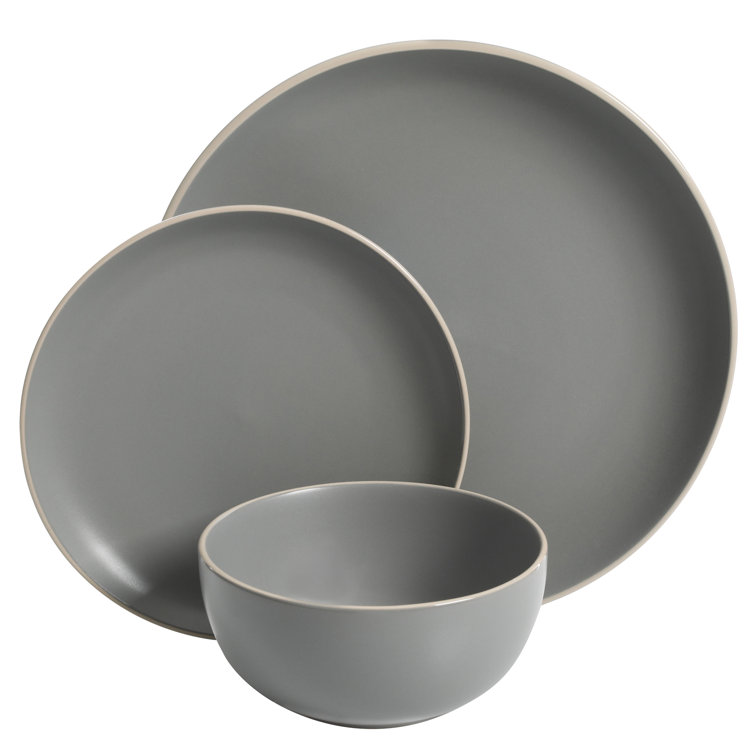 Matte Gray Ceramic 12-Piece Dinnerware Set Service for 4