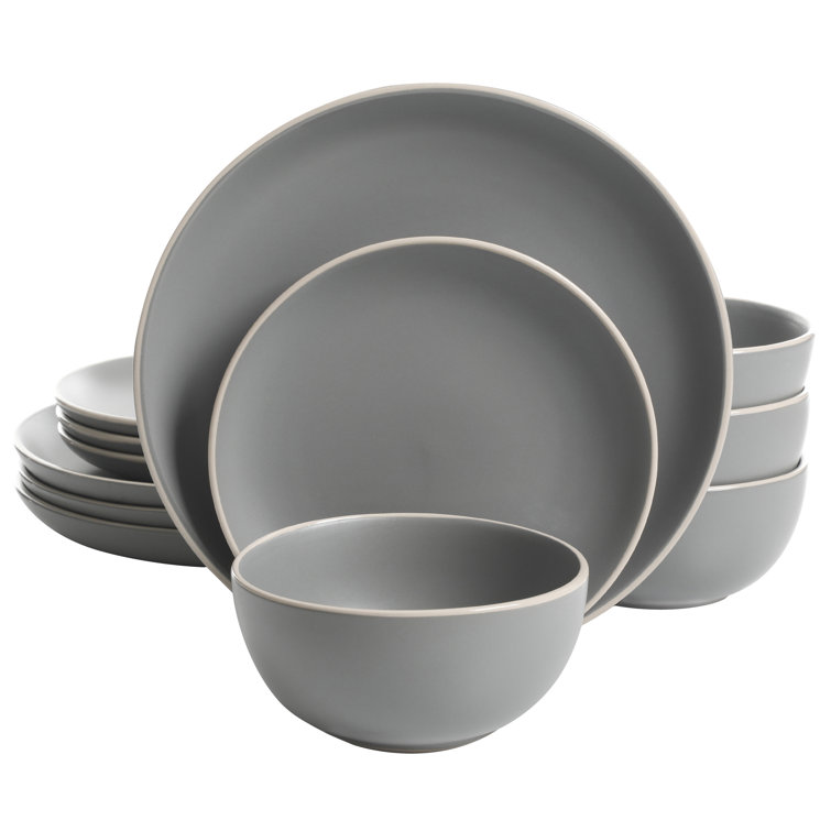Matte Gray Ceramic 12-Piece Dinnerware Set Service for 4