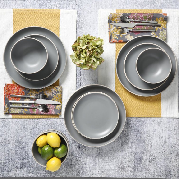Matte Gray Ceramic 12-Piece Dinnerware Set Service for 4