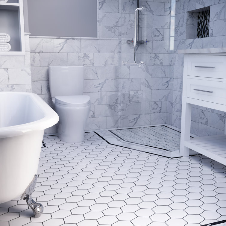 White Hexagon Porcelain Mosaic Tile Sheet