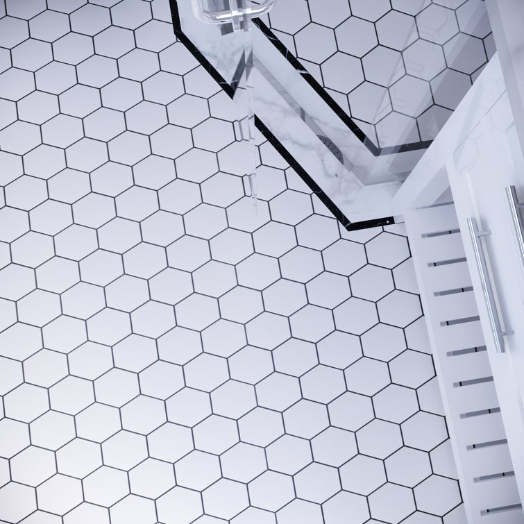 White Hexagon Porcelain Mosaic Tile Sheet