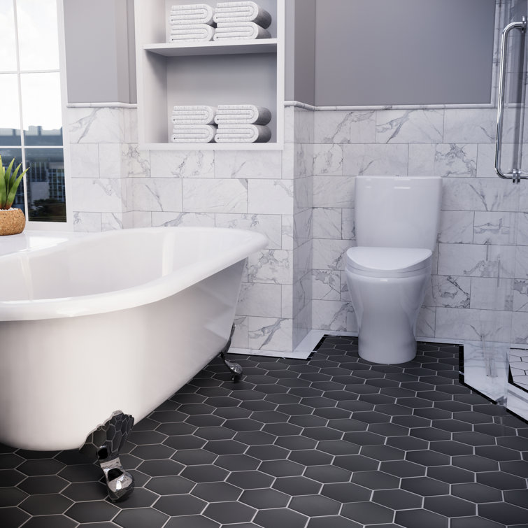 Gray Black Hexagon Matte Porcelain Mosaic Tile Sheet