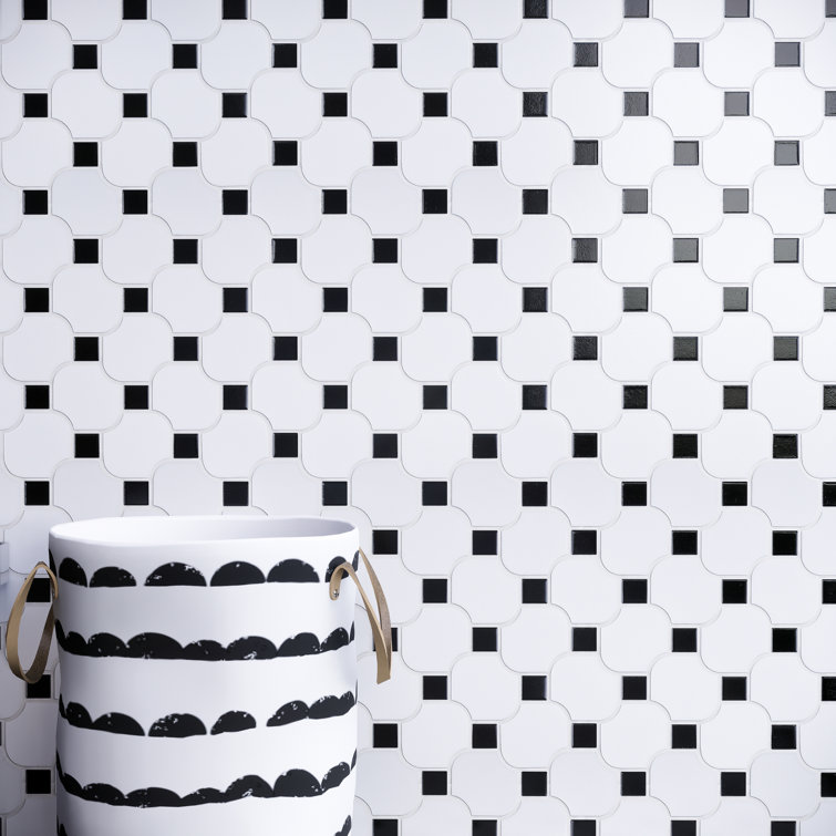 White and Black Porcelain Mosaic Square Tile Sheet