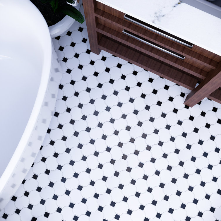 White and Black Porcelain Mosaic Square Tile Sheet