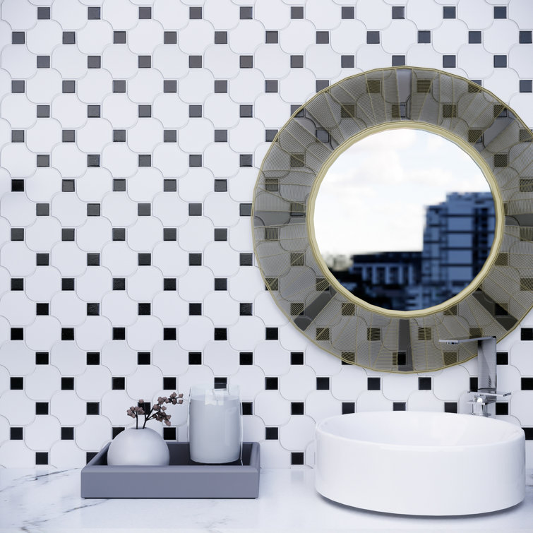 White and Black Porcelain Mosaic Square Tile Sheet