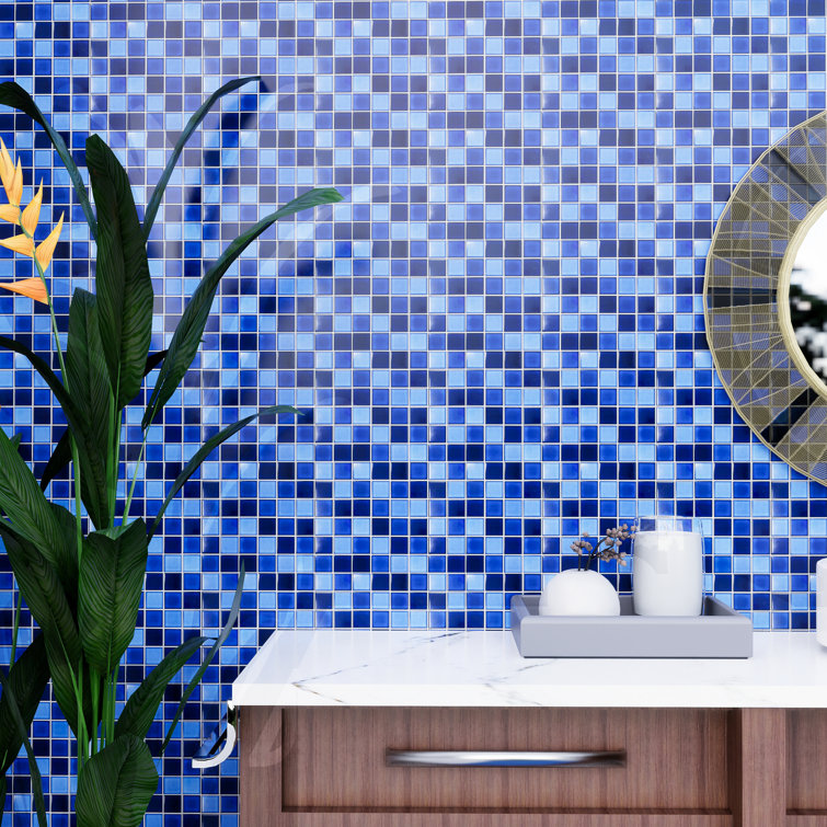 Aquas Blue Square Porcelain Mosaic Tile Sheet