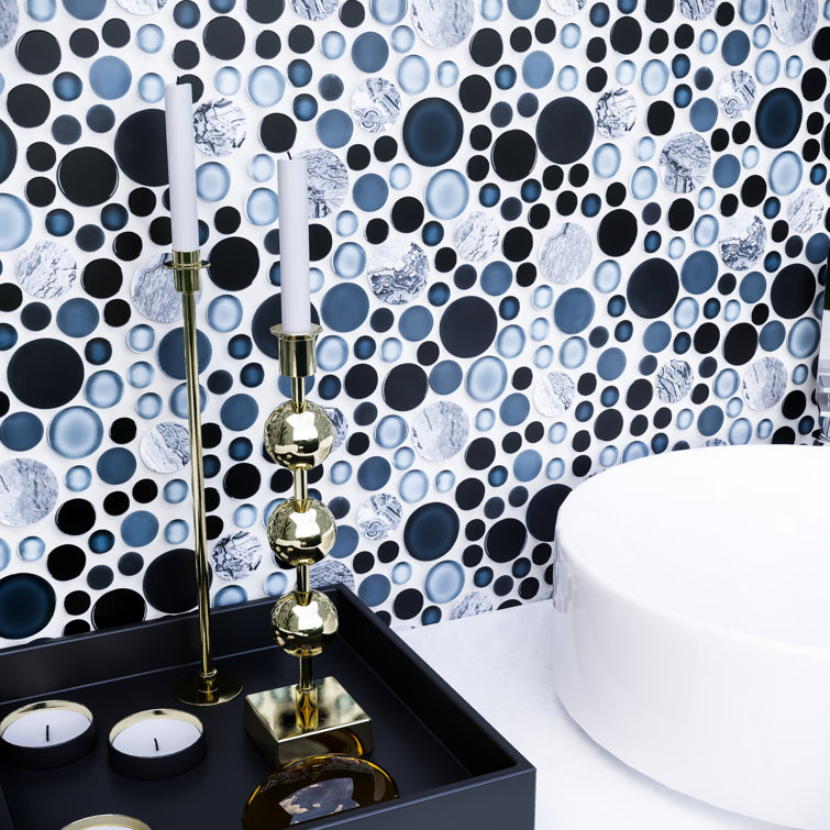 White Bubble Art Marble Look Mosaic Wall Tile Sheet