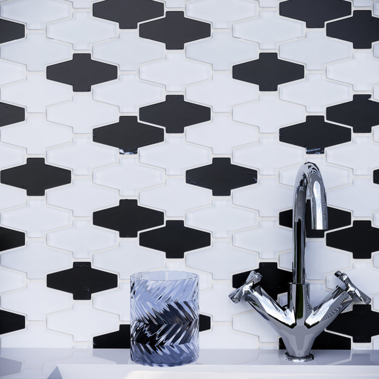White and Black Natural Stone Glass Mosaic Wall Tile