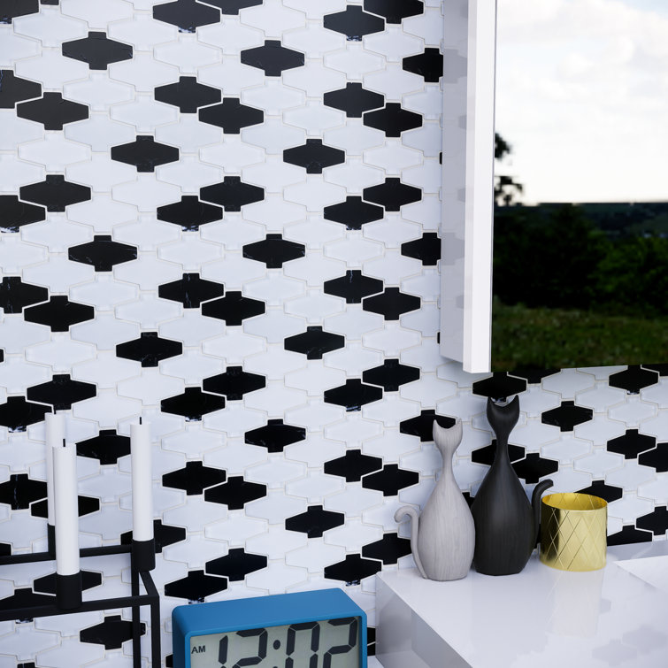 White and Black Natural Stone Glass Mosaic Wall Tile