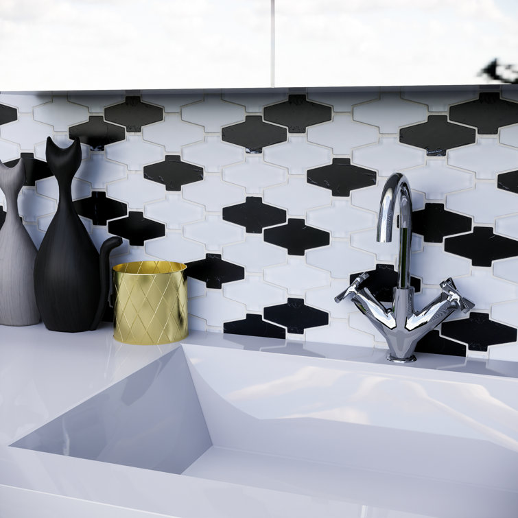 White and Black Natural Stone Glass Mosaic Wall Tile