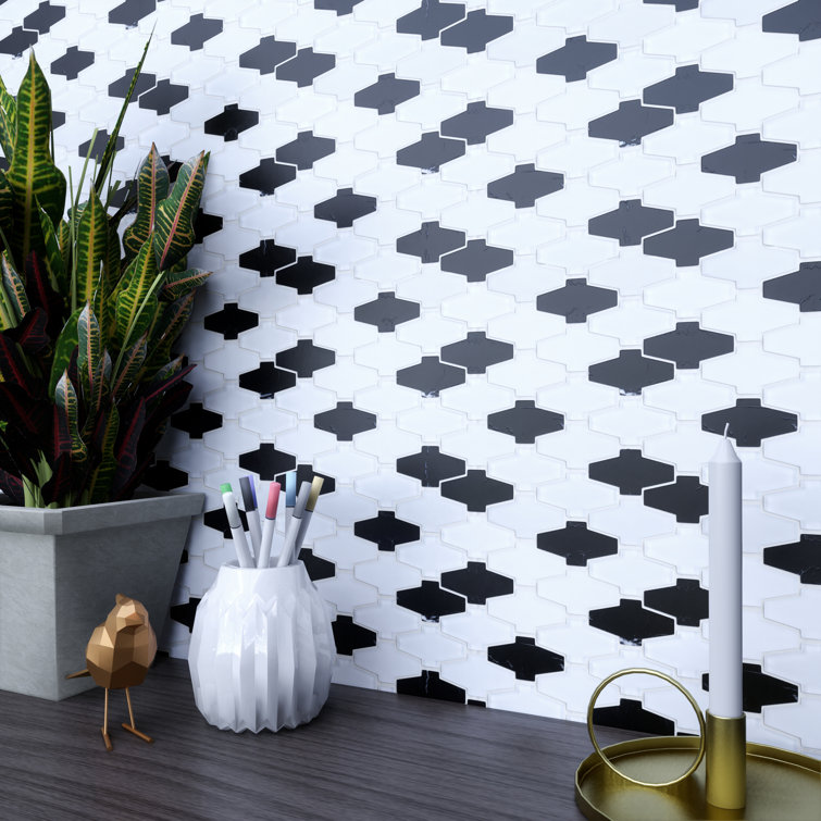White and Black Natural Stone Glass Mosaic Wall Tile