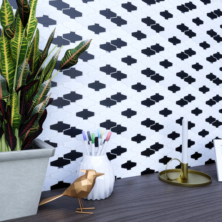 White and Black Natural Stone Glass Mosaic Wall Tile