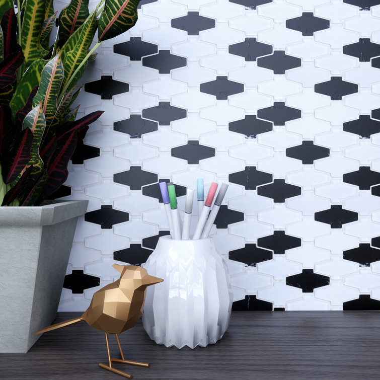 White and Black Natural Stone Glass Mosaic Wall Tile