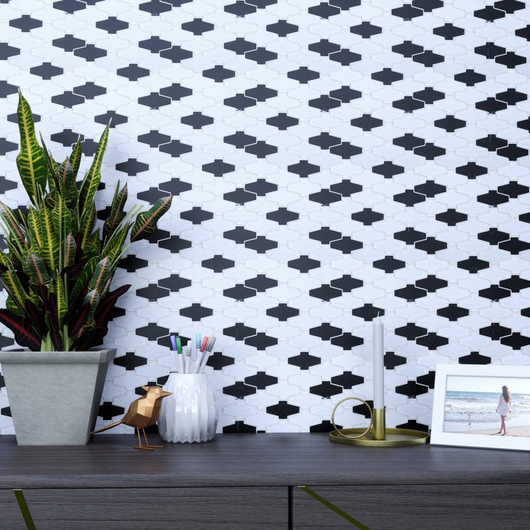 White and Black Natural Stone Glass Mosaic Wall Tile